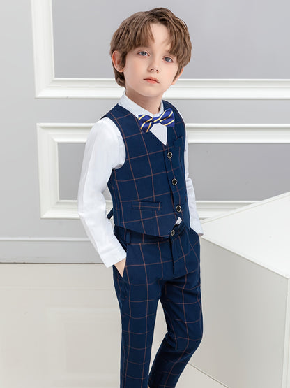 Boys' Plaid Vest & Pants Set with Bow Tie for Spring Fall