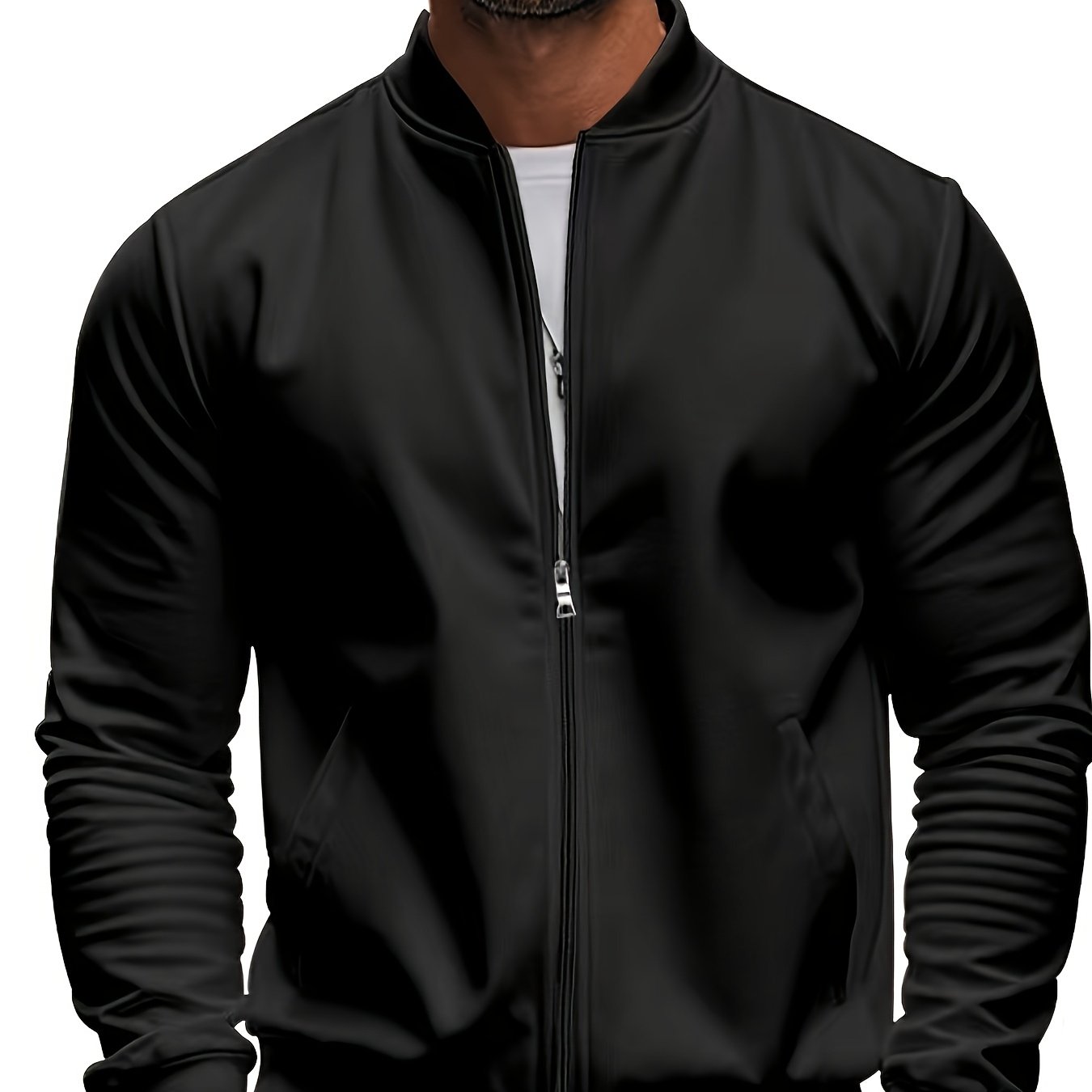 Men's Lightweight Stand Collar Jacket - Olive Green Softshell Zipper Jacket with Pockets, Regular Fit for Spring/Fall Hiking & Casual Outdoor Wear, Hiking Accessories