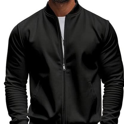 Men's Lightweight Stand Collar Jacket - Olive Green Softshell Zipper Jacket with Pockets, Regular Fit for Spring/Fall Hiking & Casual Outdoor Wear, Hiking Accessories