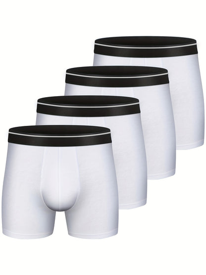Men's 4-Pack Cotton Stretch Trunk Underwear with Wide Elastic Band