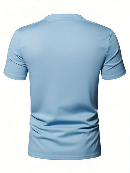 Men's Summer Classic V-Neck Casual T-Shirt - Breathable Regular Fit Short Sleeve Tee, Solid Light Blue for Gym, Outdoor  Casual Attire