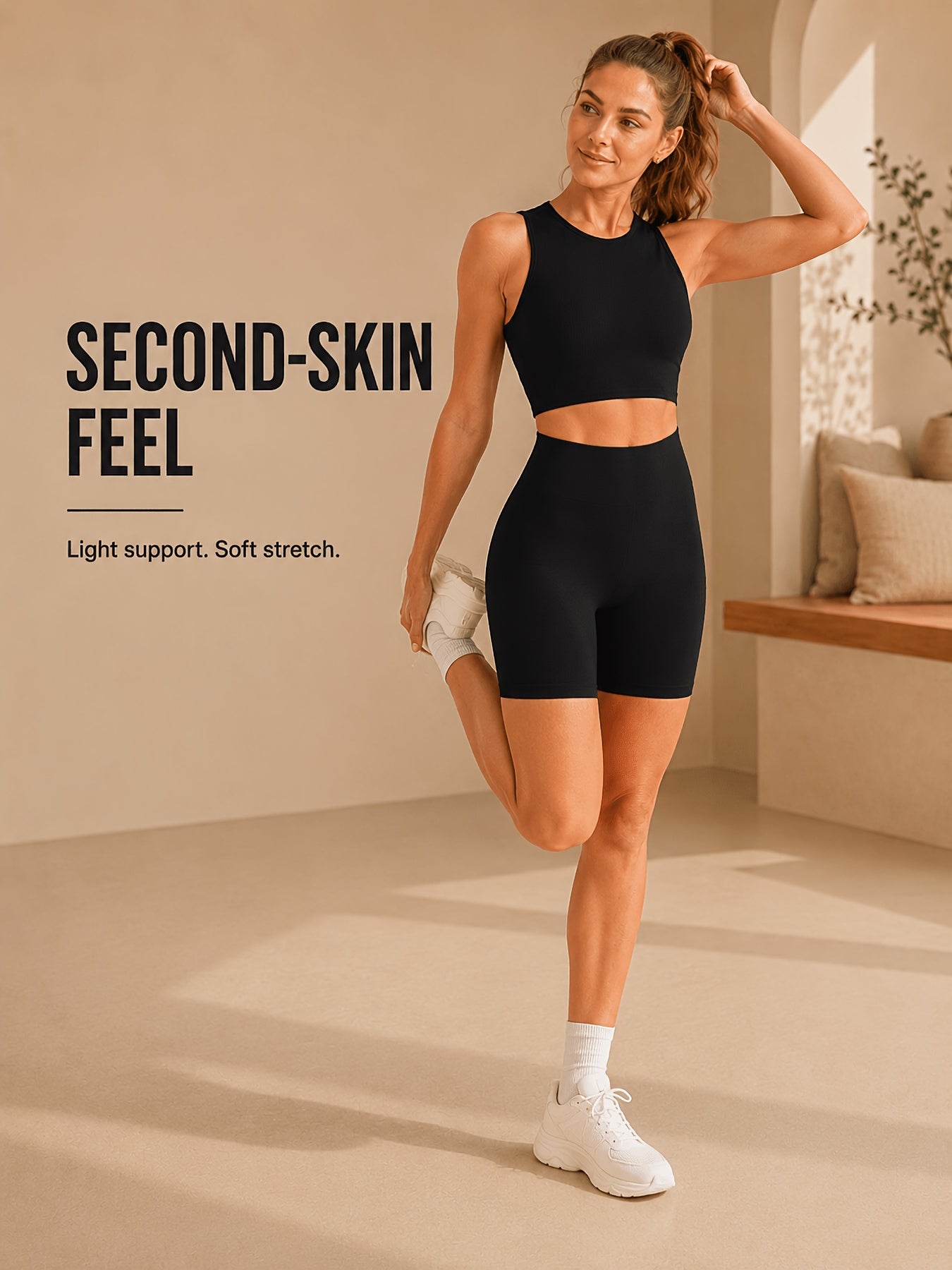 Women's Seamless Ribbed Cropped Tank & Butt-Lifting Yoga Shorts