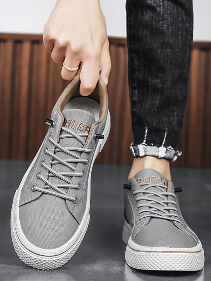 Men's Casual Low-Top Sneakers - Breathable Fabric  Durable PVC Sole, Black  Beige Contrast Design, Lace-Up Round Toe for All-Season Comfort, Versatile for Casual  Semi-Formal Wear, Comfortable Footwear, Fabric Upper