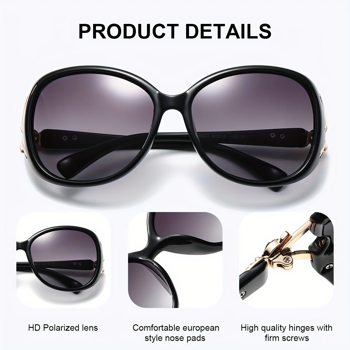 Women's Oversized Oval Fashion Glasses with Polarized UV400 Lenses