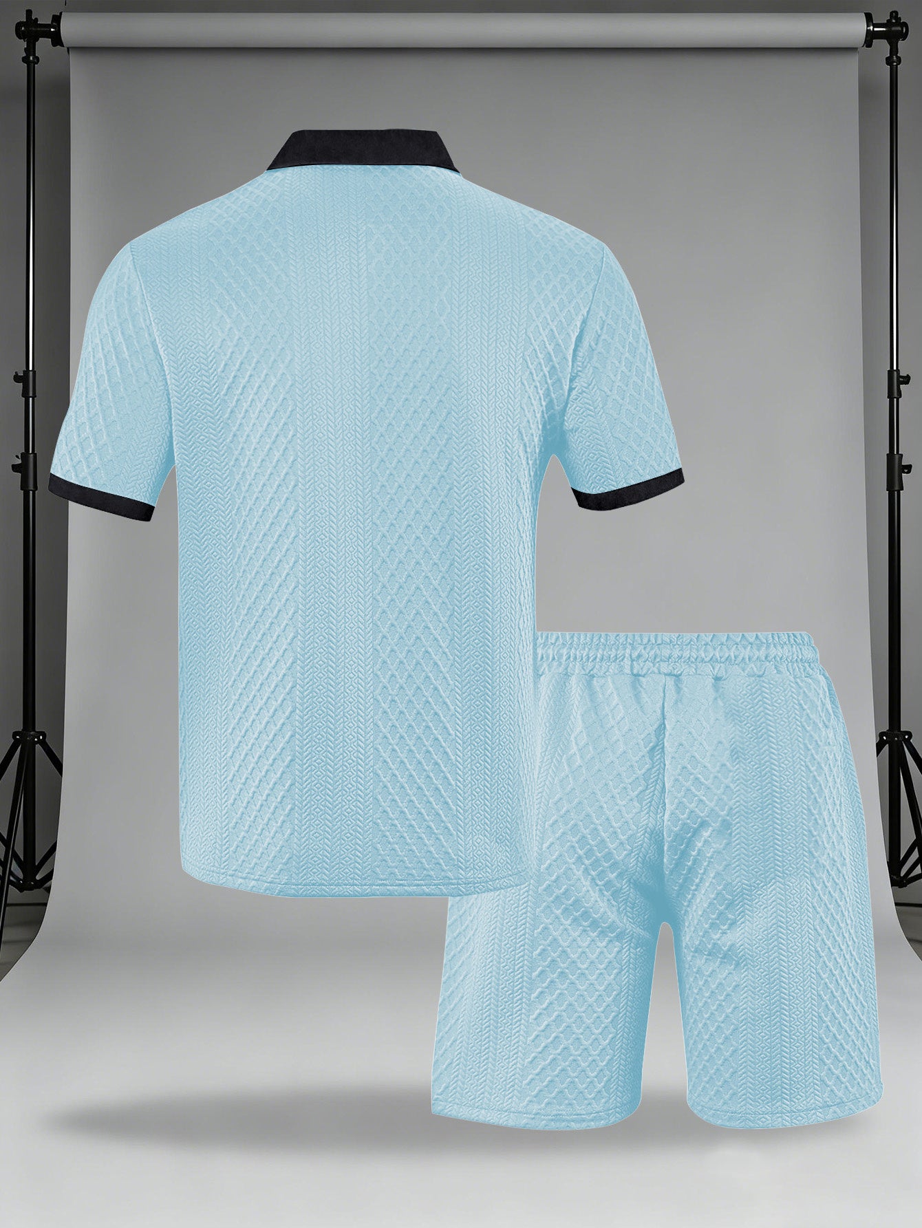 Men's Casual Summer Knitted Polo Set with Geometric Pattern