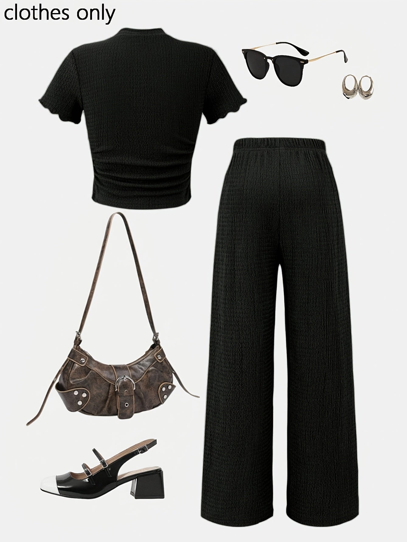Girls' Spring Summer Slim Knit Top & Wide-Leg Pants Set