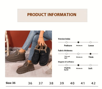Autumn Winter Plush Lined Thick Warm Snow Boots, Versatile Outdoor Slip-On with Block Heel, Comfortable Round Toe for Casual Daily Use and Cold Weather Hiking