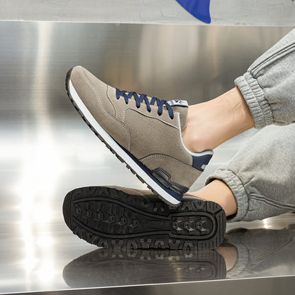 Men's Non-Slip Sneakers - All-Season Lace-Up Sneakers with Cushioned PU Sole, Beige/Blue Accent Low-Top Design for Gym, Hiking, Everyday - Non-Marking Tread, Durable  Easy-Clean Casual Shoes, Hiking Sneakers, Gym Footwear, R