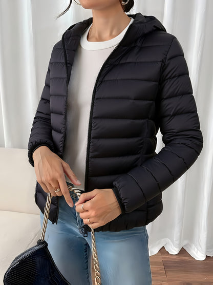 Women'S Hooded Jacket - Lightweight Warm Winter Coat with Non-Stretch Fabric, Elegant Commuter Style, Structured Fit for Everyday & Formal Outfits - Fall/Winter