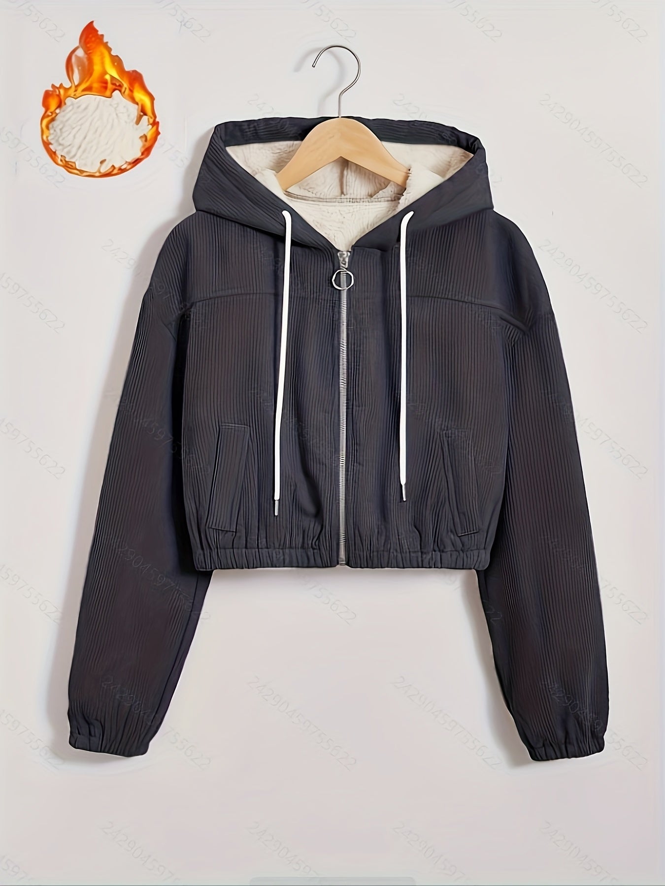 Women'S Black Hooded Jacket with Fleece Lining - Full-Zip Winter Coat, Full-Zip Front Closure, Zippered Pockets, Machine Washable Outer Shell