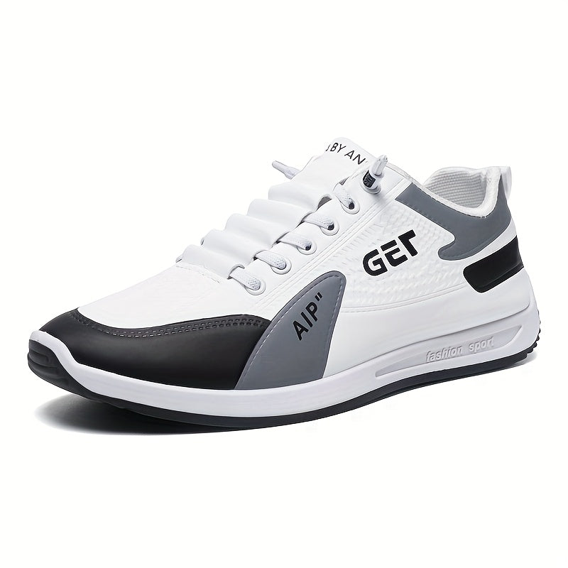 Men's White/Grey/Black Casual Sneakers - Low-Top Lace-Up Shoes with Cushioned Rubber Sole, PU Upper  Fabric Lining - Lightweight Everyday Walking Shoes for Gym, Office, Travel - Minimalist Athletic Footwear, Shoes Sneakers,
