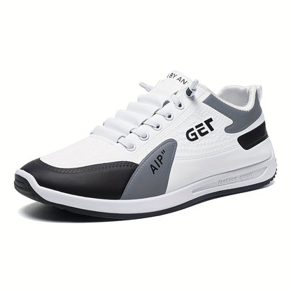 Men's White/Grey/Black Casual Sneakers - Low-Top Lace-Up Shoes with Cushioned Rubber Sole, PU Upper  Fabric Lining - Lightweight Everyday Walking Shoes for Gym, Office, Travel - Minimalist Athletic Footwear, Shoes Sneakers,