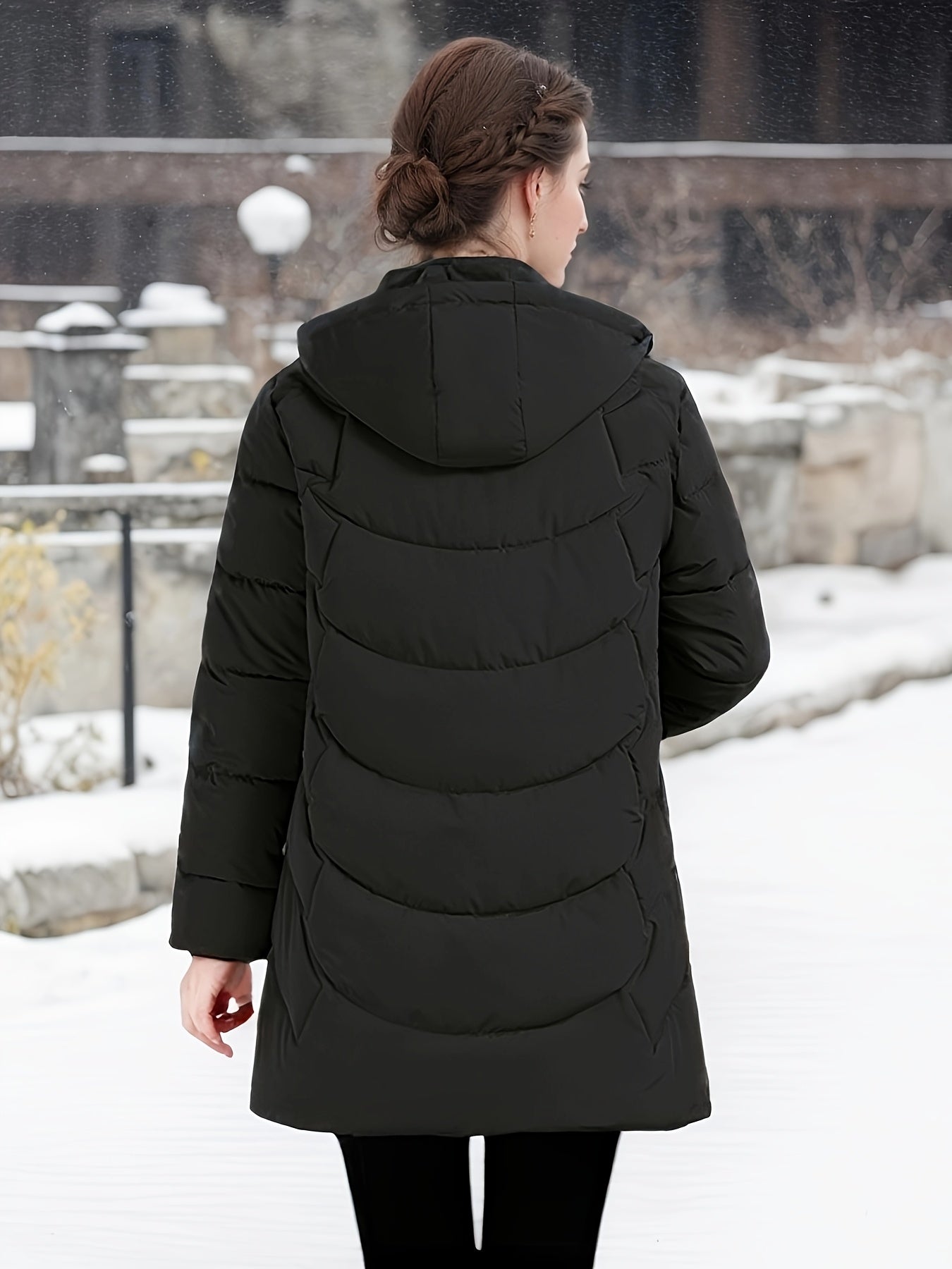 Women's Elegant Winter Jacket - Shearling-Like Bead-Like Button Closure Coat, Puffer-Free, Hand Washable Long Sleeve Outerwear for Cold Weather (Casual & Formal) - Black Jacket Without Belt/Hardware (Ready-to-Wear), Winter Ja