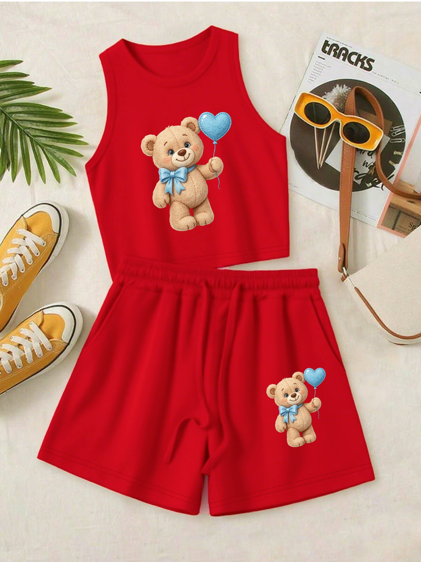 Casual Women's Two-Piece Vest and Shorts Set with Pattern Print