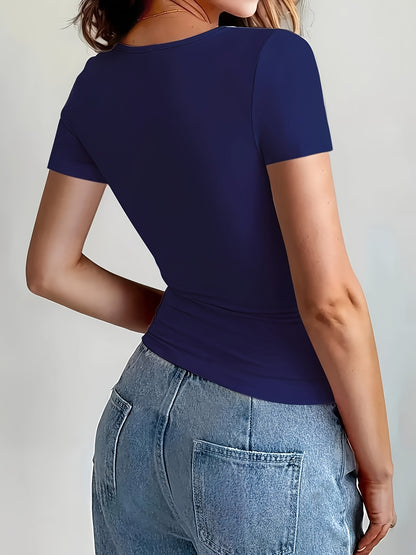 Women’s Solid Color Fitted Short-Sleeve T-Shirt for Summer