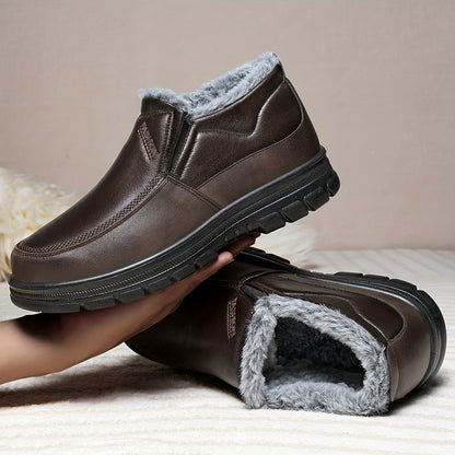 Men'S Slip-On Winter Snow Boots with Fleece & Arch Support - All-Season Cold Weather Hiking Shoes, Slip-Resistant Rubber Sole, Round Toe Design For Casual & Outdoor Wear, Hiking Boots