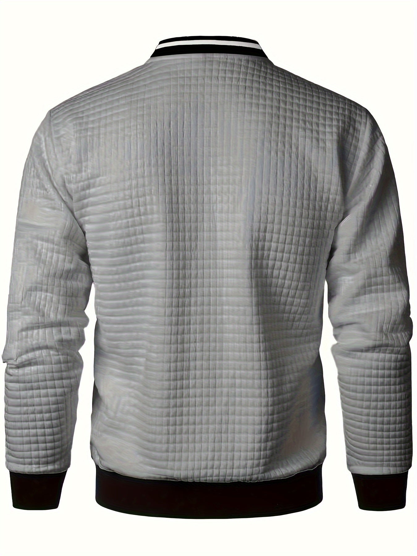 Men's Casual Bomber Jacket with Stand Collar - Polyester and Elastane Blend, Knit Fabric with Slight Stretch, Solid Color, Zipper Detail, Long Sleeve, Regular Fit