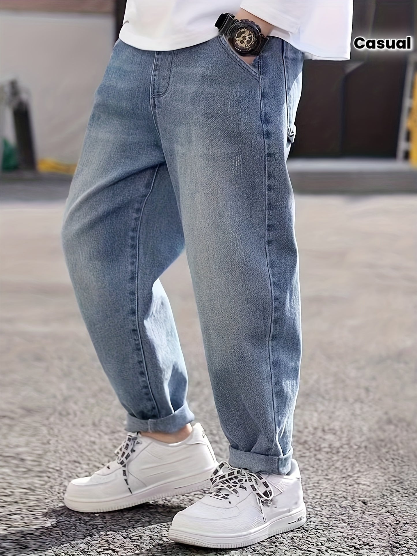 Boys' Slim Fit Casual Jeans with Alphabet Pattern