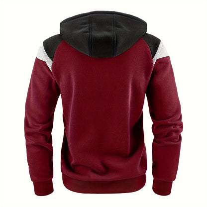Men's Zip-Up Hoodie Jacket - Full-Zip Front Closure, Zipper Cardigan, Long Sleeve Pullover for Gym, Office, Everyday - Lightweight Warmth in Burgundy/Black/ Colors Available - Easy-Care Zippered Casual Outerwear, Hoodie Zip U