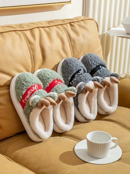 New Slippers for Winter Couples: A Pair of Home Fur, Thickened, Indoor Anti slip, Warm, Silent Plush Slippers for Men and Women's Home Christmas