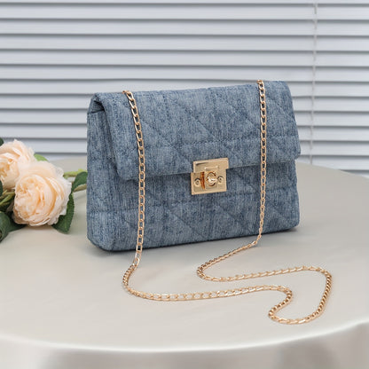 Lock buckle bag chain bar grid single shoulder crossbody bag fashionable and versatile Women's bag