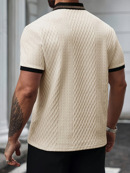 Men'S New Color-Blocked Polo Shirts Are Selling Well, Featuring a Jacquard Collar Design, Soft Textured Fabric, Perfect for Outdoor Casual Business, Breathable Polo Shirts, And Golf Shirts - ayq