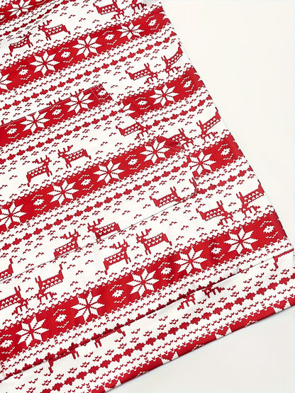 Women'S Christmas Deer & Snowflake Print Hooded Sweater Dress - Long Sleeve Winter Warmth, Red & Holiday Party Outfit with Pompom Sleeves