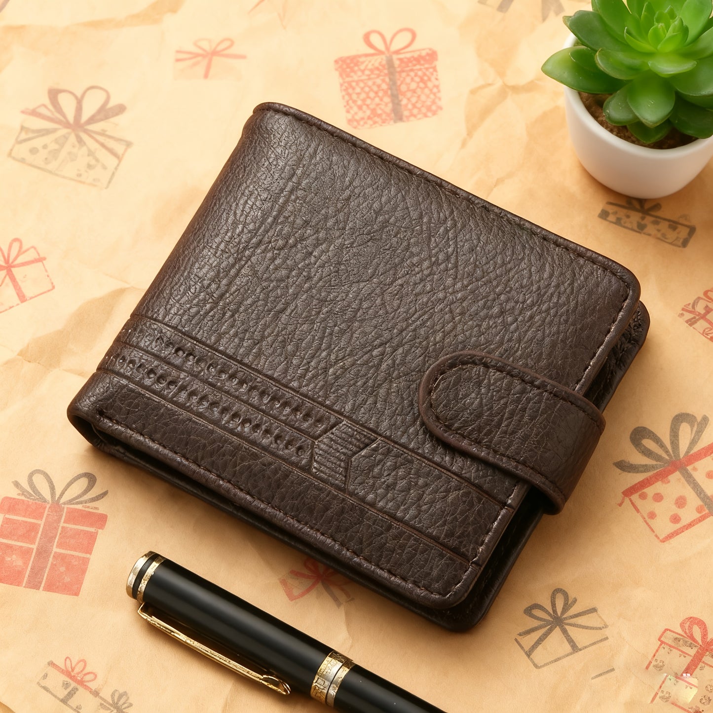 Men'S Ultra-Thin Wallet | Durable Starfruit Pattern Faux Leather, Large Capacity, Secure Snap Closure, Compact and Simple Style, Ideal for Business, Daily Use, and Gifts - Black | Perfect for Valentine'S Day, Birthdays, Anniv