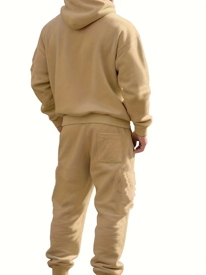 Men's Fashion Casual Sportswear Set with Cardigan, Multi-Pocket Decorative Sweatshirt, Hooded Top and Bottoms