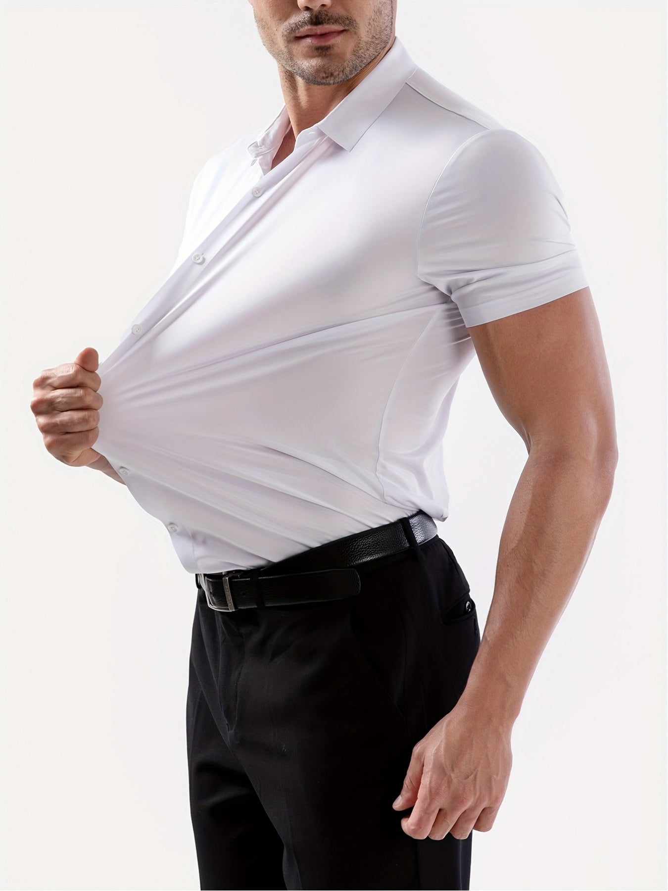 Men’s High-Stretch Lapel Short-Sleeve Shirt for Summer Casual