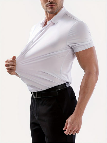 Men’s High-Stretch Lapel Short-Sleeve Shirt for Summer Casual