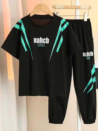 Boys' Casual Lightning Print Two-Piece Set for Spring/Summer