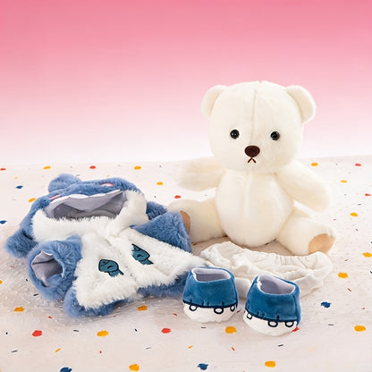 Cute White Teddy Bear Plush Toy with Blue and White Outfit | Soft Stuffed Doll with Coat and Shoes, Creative Gift, Home Decor, Game Filled Animal Series