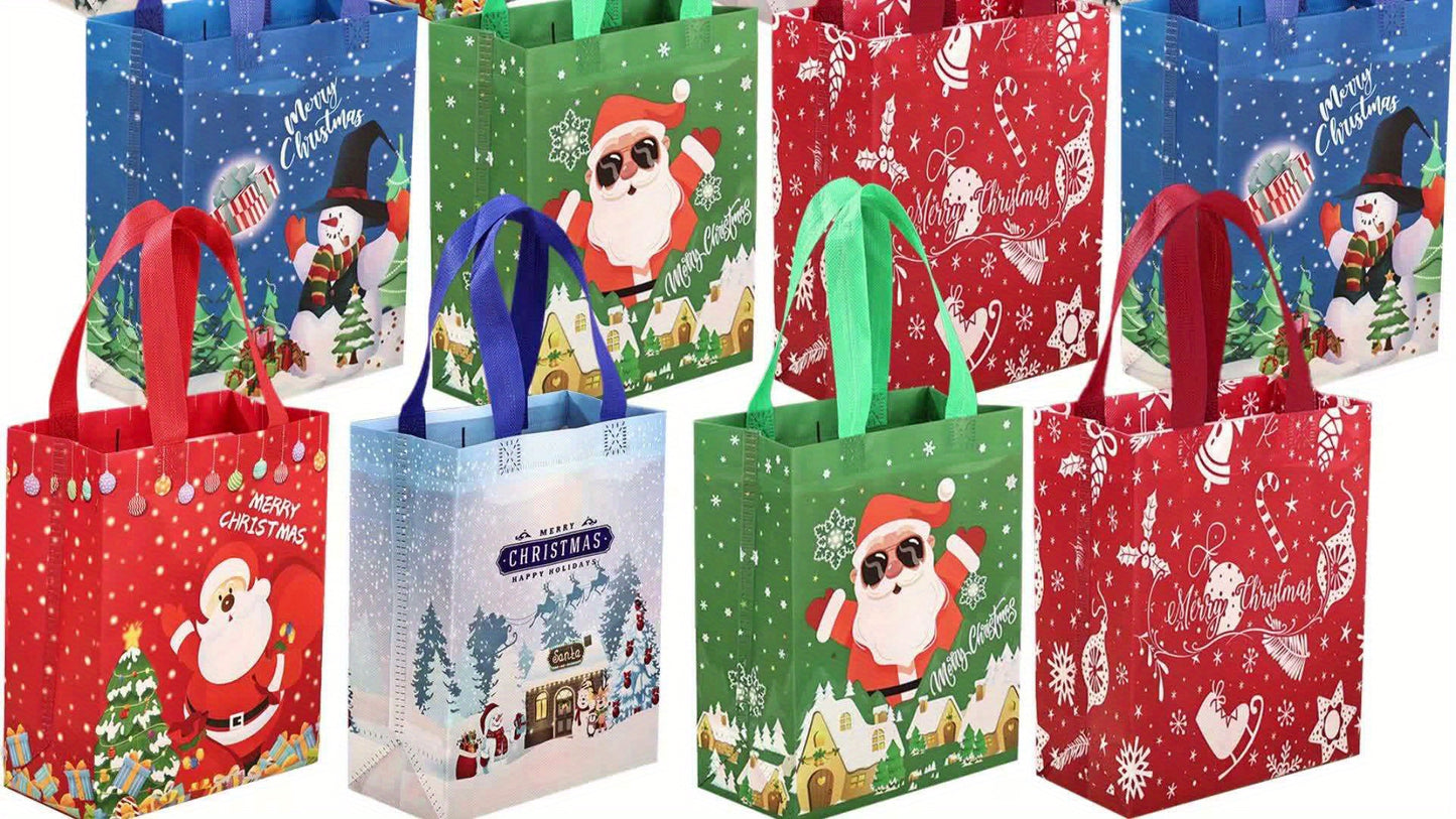 6/12pcs Christmas Gift Bags with Handles, Medium Reusable Non-Woven Tote Bags for Wrapping Gifts or Party Favors, New Year Shopping Bag, 25×20×10cm