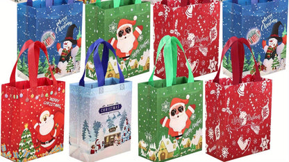 6/12pcs Christmas Gift Bags with Handles, Medium Reusable Non-Woven Tote Bags for Wrapping Gifts or Party Favors, New Year Shopping Bag, 25×20×10cm