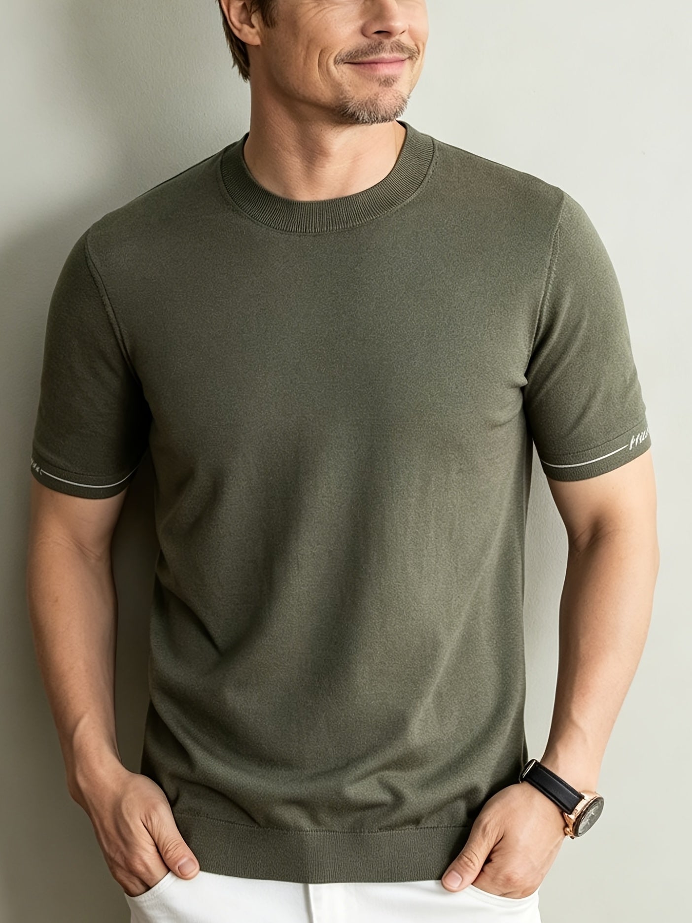 Men's Casual Crew Neck Knit Short Sleeve Summer Shirt