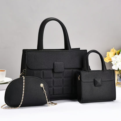 Set of 3 Stylish Large-Capacity PU Tote Bags with Adjustable Strap