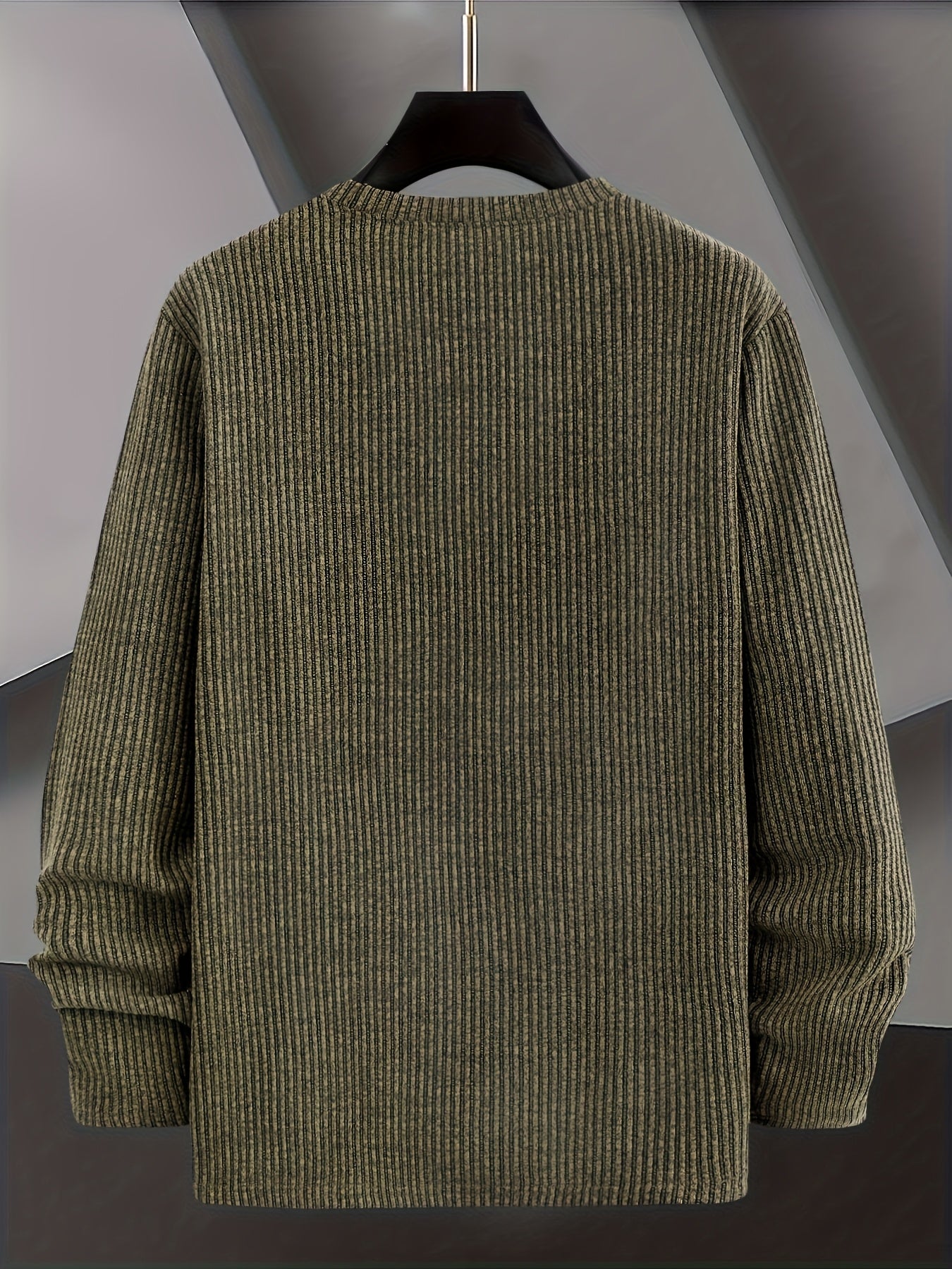 Men's Casual Knit Sweater - Spring/Fall Ribbed Crew Neck Top