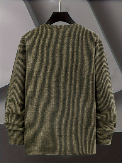Men's Casual Knit Sweater - Spring/Fall Ribbed Crew Neck Top