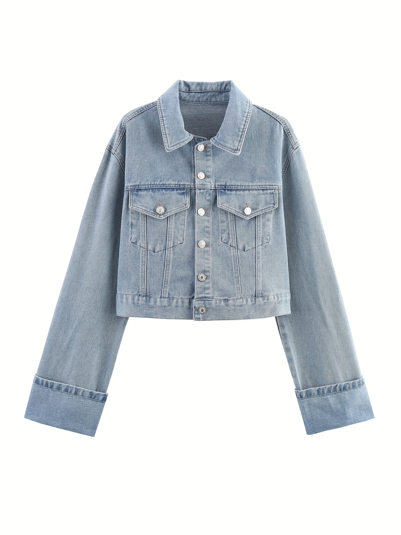 One Summer-Autumn Women's Short Rolled Sleeve Oversized Style Jacket with Contrast Stitching, Metal Buttons for Urban Street Fashion, Jackets for Women High Quality, Casual Wear, Everyday Jacket, Modern Design, Metal Detailin