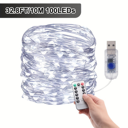 USB-Powered LED Fairy Lights with Remote Control - Copper Silvery Wire Garland for Weddings, Parties, Holidays, Birthdays, Halloween & Christmas Decor