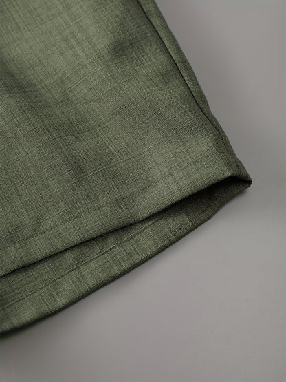 Men'S Casual Solid Color Two-Tone Suit with Stand Collar, Three-Color Imitation Linen, Exquisite Button, Double Short, Solid Color Set