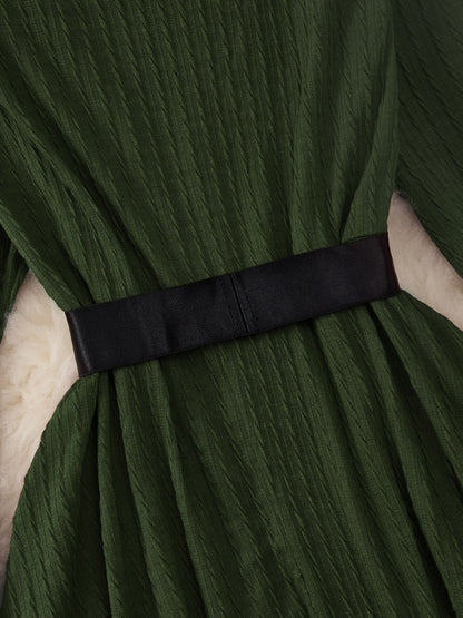 Plus Size - Plus Size, Women'S Elegant Formal Party Dress - Long Sleeve V-Neck with Adjustable Waist Belt, Flared Skirt - Elegant Evening Gown for Christmas, Galas, Weddings - Plus Size Friendly - Black Formal Attire, Formal