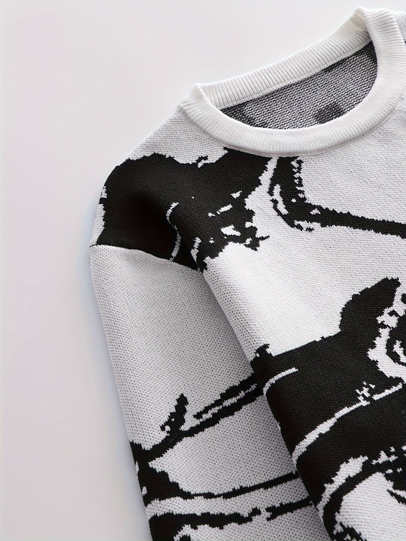 Temujin OBM Men's Fashion New Starry Sky Jacquard Contrast Knit Long Sleeve Pullover Sweater