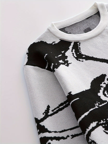 Temujin OBM Men's Fashion New Starry Sky Jacquard Contrast Knit Long Sleeve Pullover Sweater