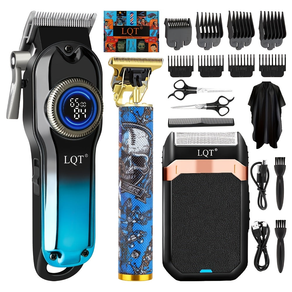 LQT 1/2/3pcs Professional Salon Hair Clipper Set, Including Hair Clippers, T-Shaped Trimmers, Beard Trimmers And Electric Shavers, with Eight Limit Combs, Compact Design, Zero-Gap Precision Trimming, to Meet The Needs of Barb - ayq