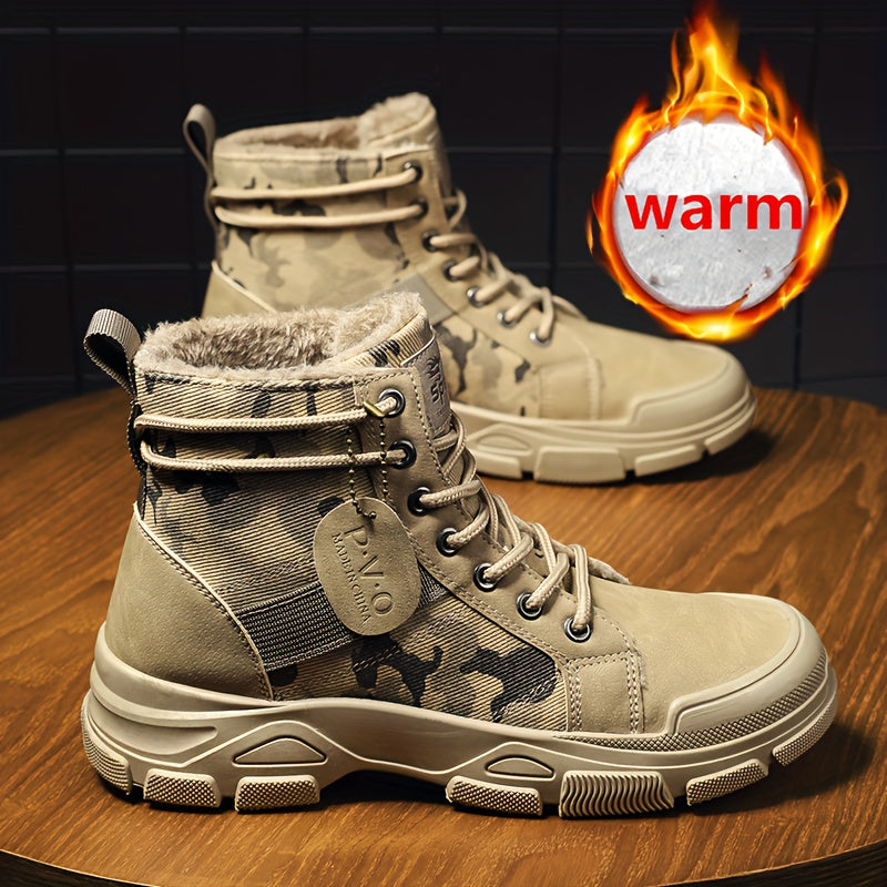 Men'S Extreme Cold Weather Snow Boots - Thermal Insulated Winter Hiking Boots with Lace-Up Closure, Non-Slip PVC Outsole - / Tan Camo - for Ice, Snow, Hunting, Camping - Durable Synthetic Upper - All-Day Warmth for Outdoor Ad