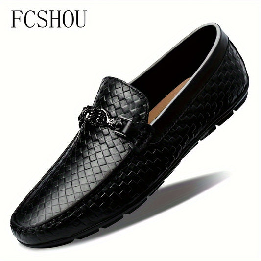 Men's Slip-On Leather Loafers with Rubber Sole - Casual Square Toe
