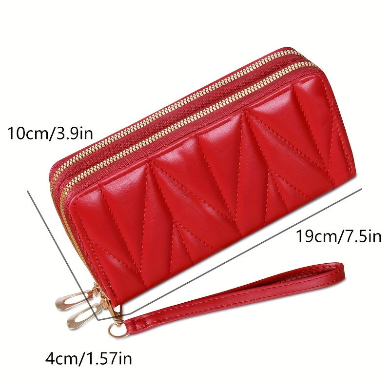 Women'S Stylish Long Wallet with Double Zippers - Casual Style, Card Holder And Coin Purse.