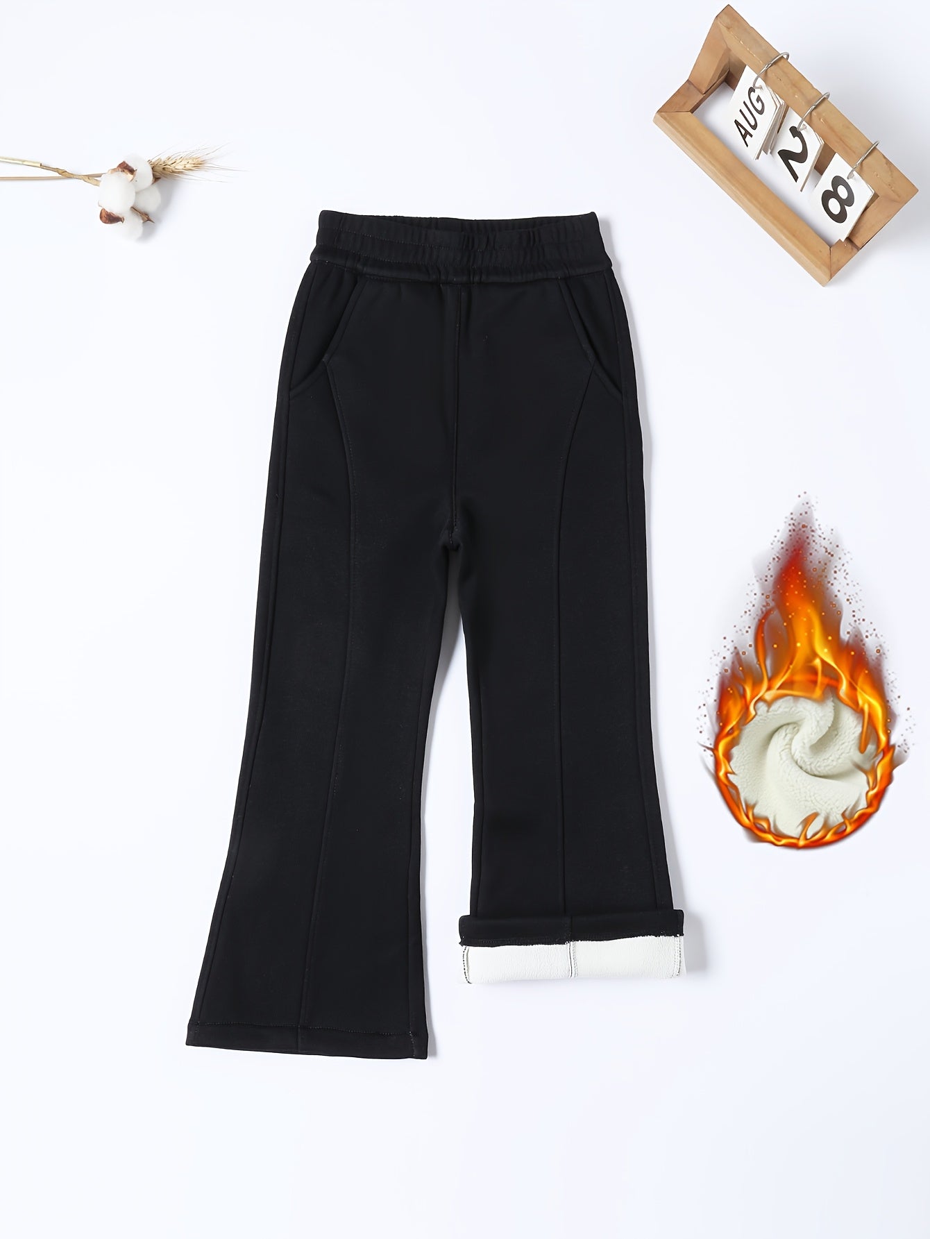 Girls' High-Waist Fleece Lined Flare Pants with Pockets